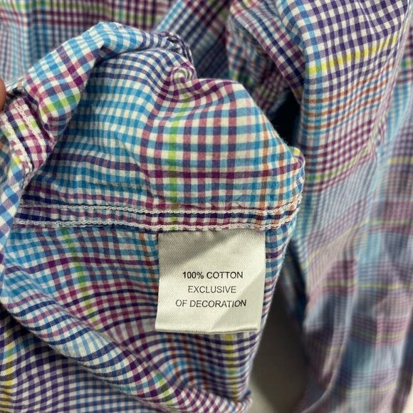 Tailorbyrd Button Down Shirt Men L Purple Blue Plaid Long Sleeve Collared Preppy - Picture 11 of 12
